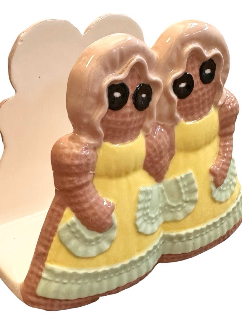 1985 Vintage Ceramic Burlap Rag Doll Napkin Mail Holder Cottagecore Farmhouse